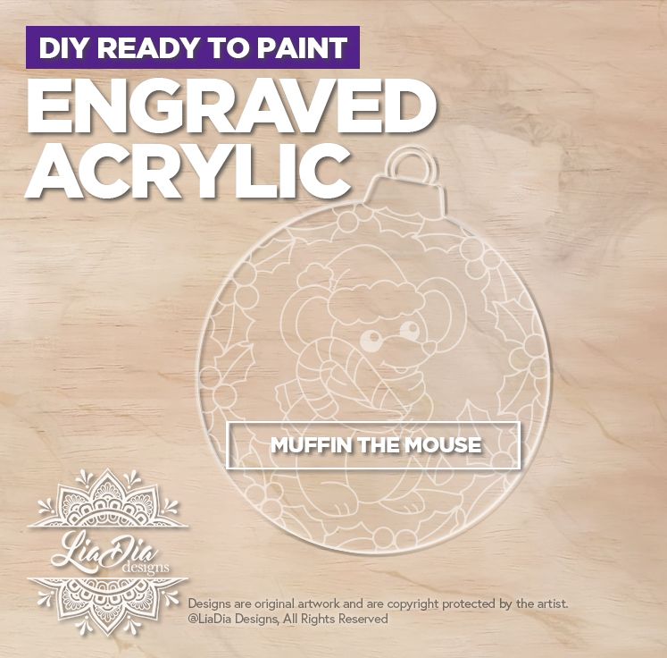 Engraved Acrylic - Muffin the Mouse - 7" Stained Glass Painting Clear Acrylic Template *Paint not included
