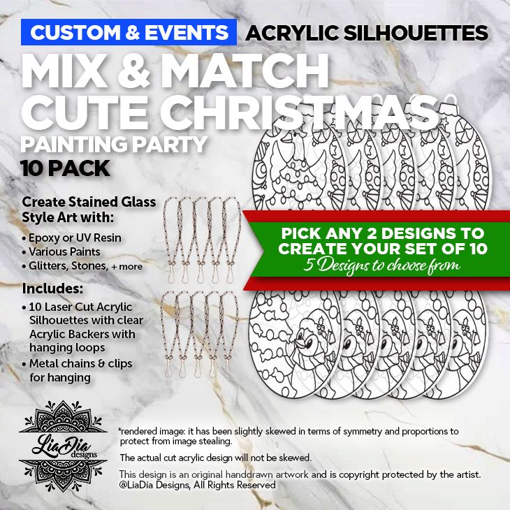Party Pack - Mix &amp; Match - 10 pc Cute Christmas  - Stained Glass Acrylic Silhouettes with Clear Backers - Special Size 5.75"