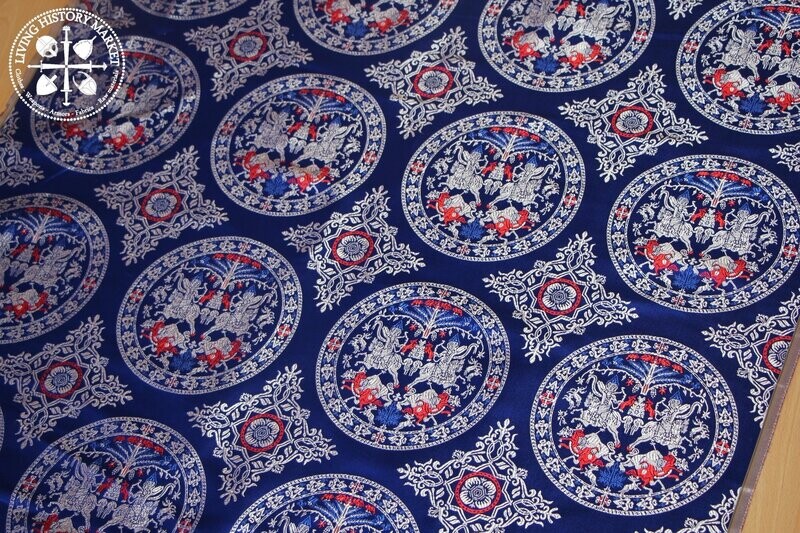 Bahram Gur Hunt  silk - Saint Calais - San Ambrogio - Saint Cuthbert  - 7/10 century BLUE VERSION