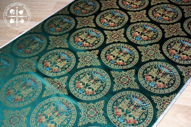 Bahram Gur Hunt  silk - Saint Calais - San Ambrogio - Saint Cuthbert  - 7/10 century GREEN VERSION