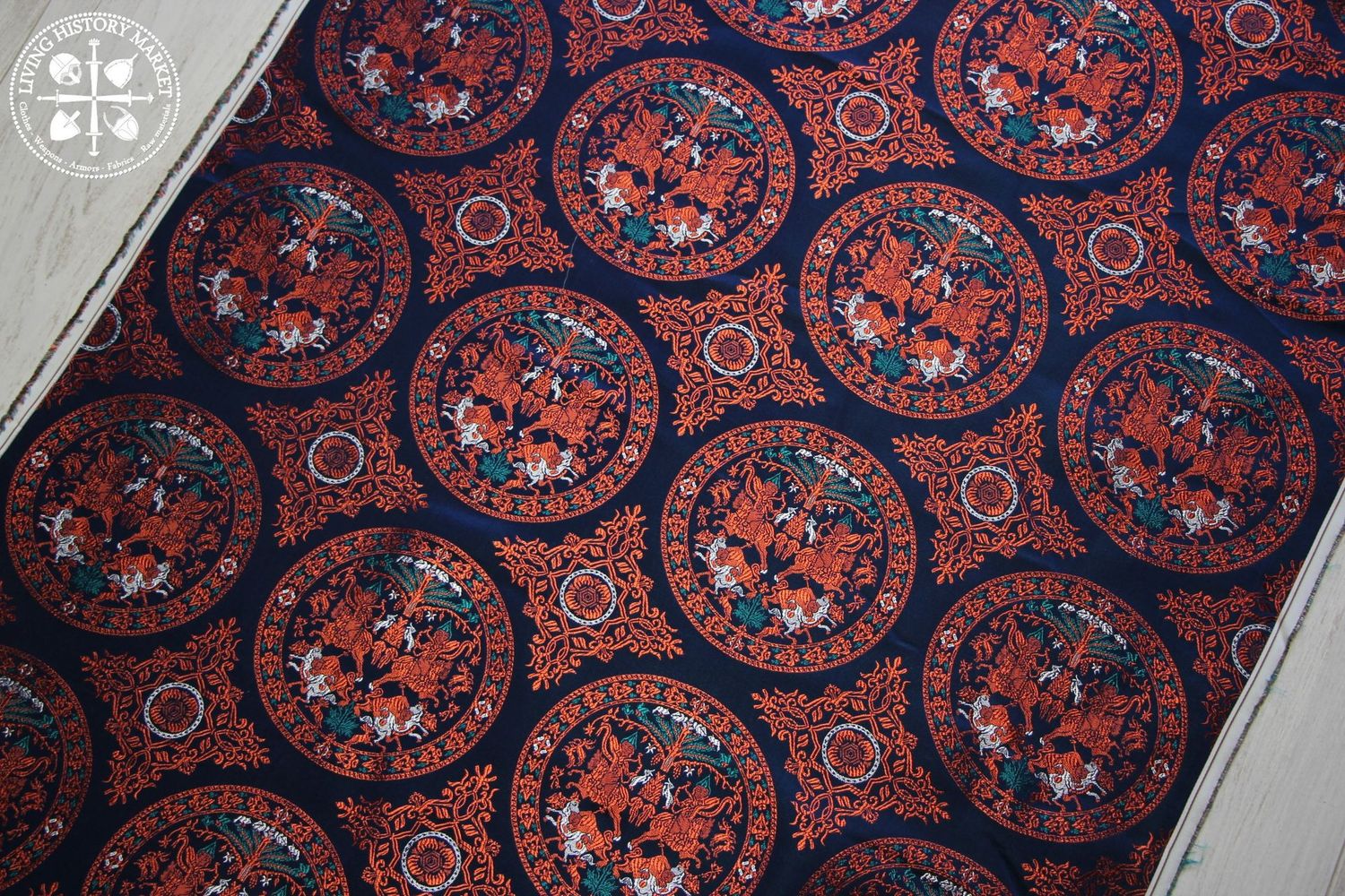 Bahram Gur Hunt  silk - Saint Calais - San Ambrogio - Saint Cuthbert  - 7/10 century NIGHT BLUE VERSION