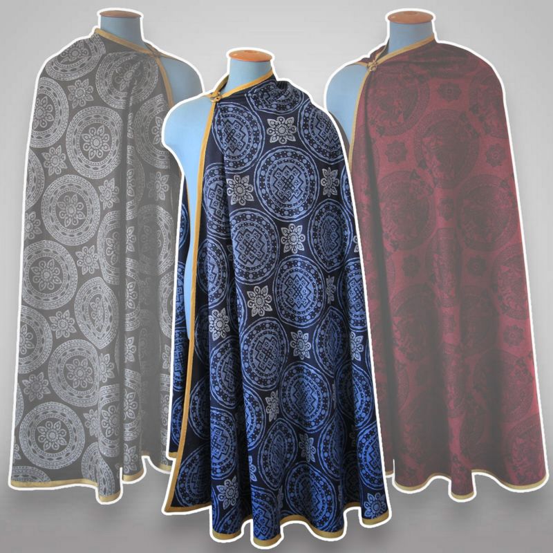 Half circle shaped wool cape with stamps
