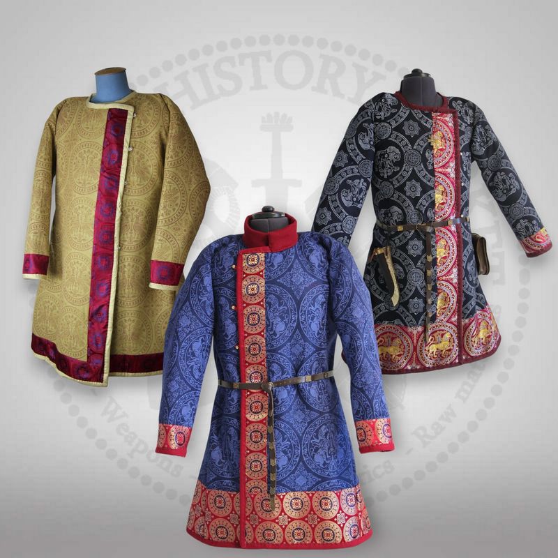 Assymetrical battle caftan with historical stamps & brocade silk
