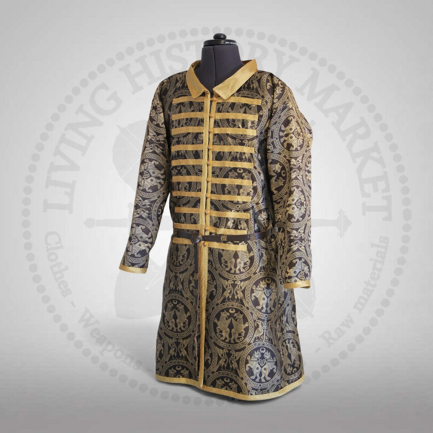 Full brocade silk caftan with pectoral stripes & collar