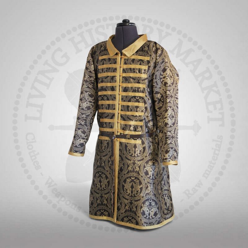 Full brocade silk caftan with pectoral stripes & collar