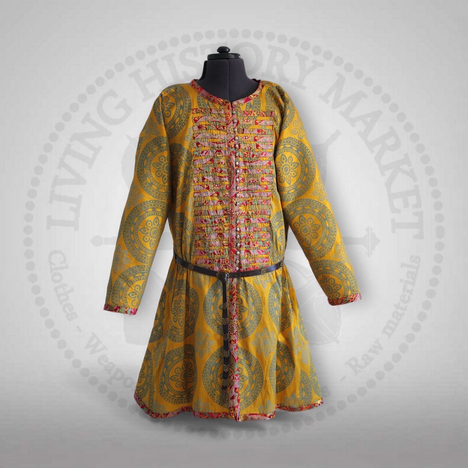 Full silk caftan with historical stamps and silk brocade pectoral stripes & edges Full silk caftan with historical stamps and silk brocade pectoral stripes & edges