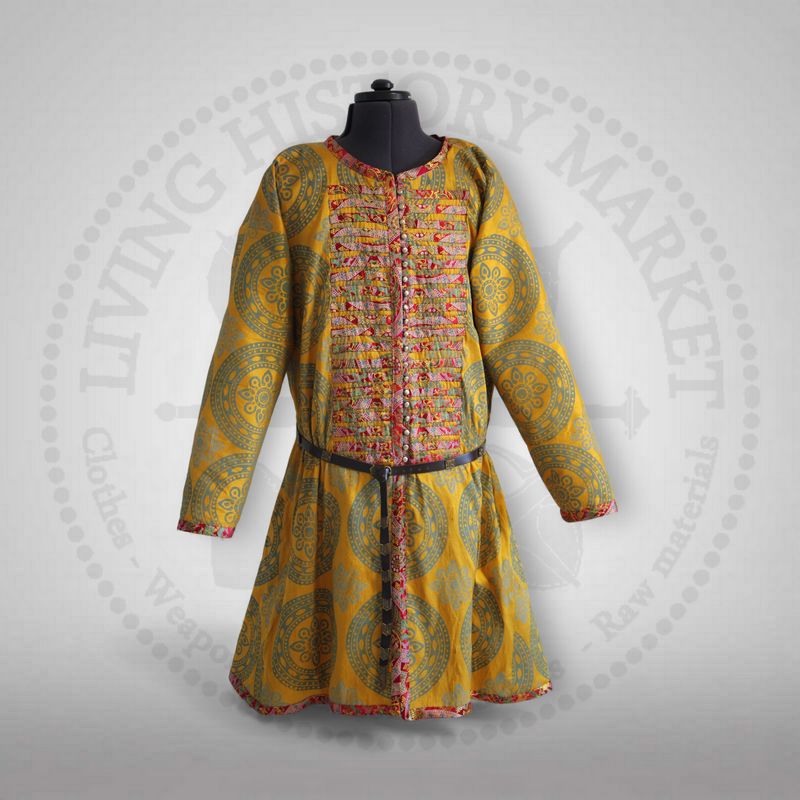 Full silk caftan with historical stamps and silk brocade pectoral stripes & edges