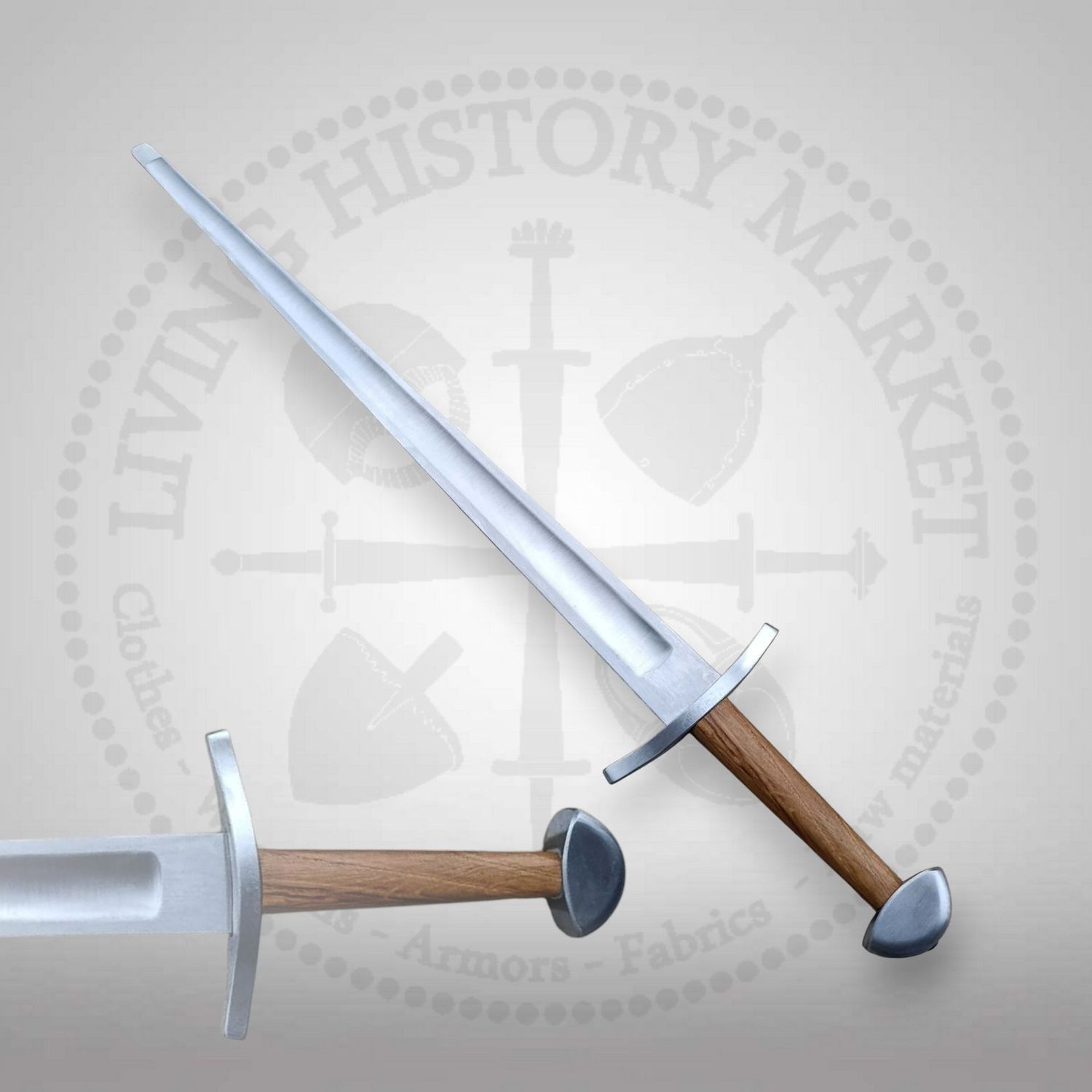 Type X sword - Brazilian nut pommel wuth curved guard - 1000-1200 A.D. (925g approx) Type X sword - Brazilian nut pommel wuth curved guard - 1000-1200 A.D. (925g approx)