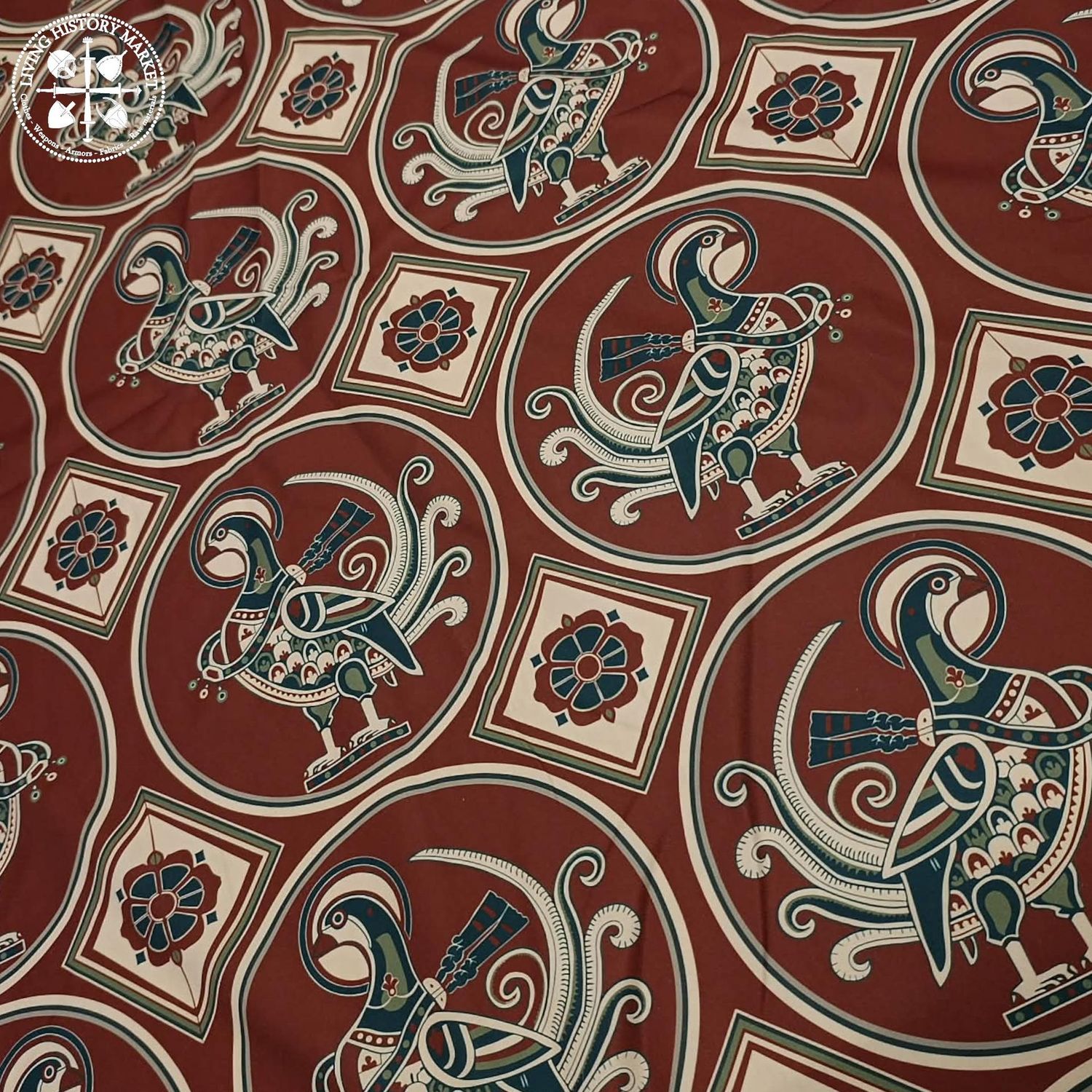 "Feasans fabric from Jouarre Abbey" silk brocade imitation - 7-8th century