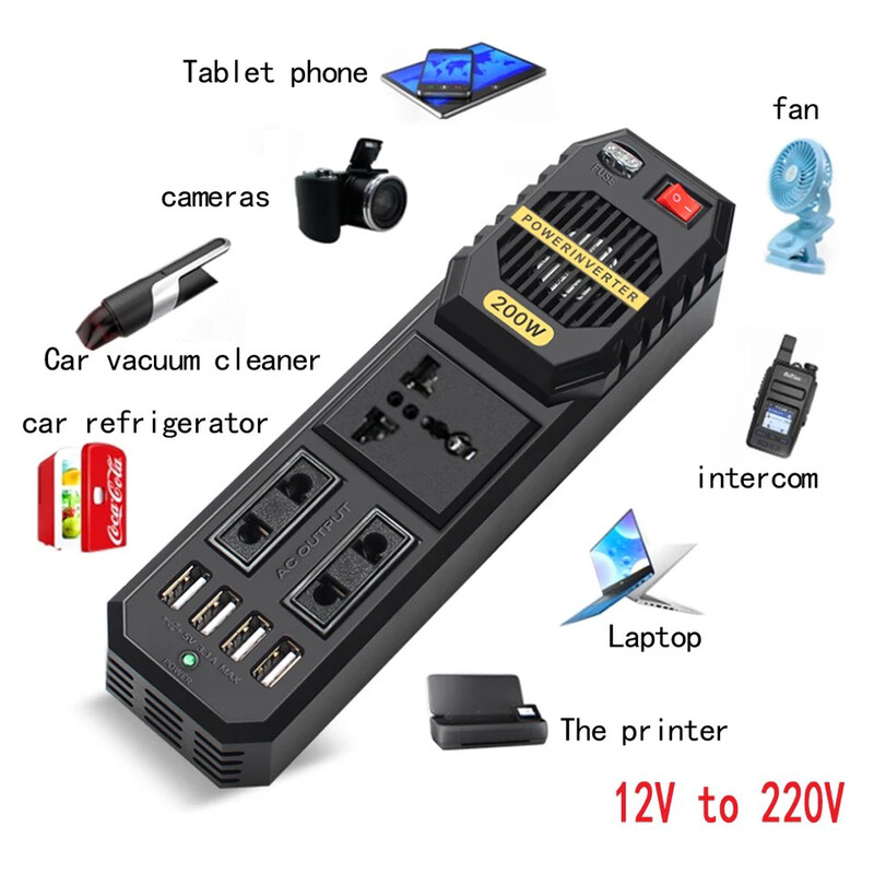 Car Power Inverter  12V to 220V With 4 (3.1A) USB Ports