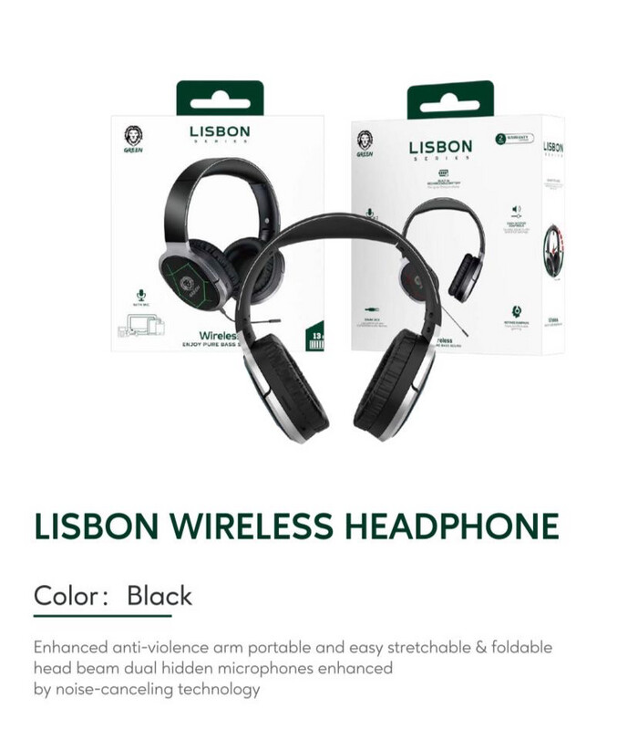 Green Lisbon Wireless Headphones
with Microphone
