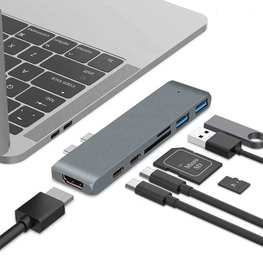 HDMI MacBook Adapter 7 In 1
 with Micro SD Slot and Flash Drive Slot