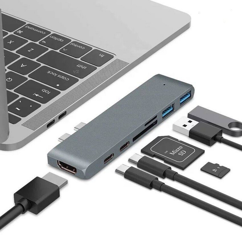 HDMI MacBook Adapter 7 In 1
 with Micro SD Slot and Flash Drive Slot
