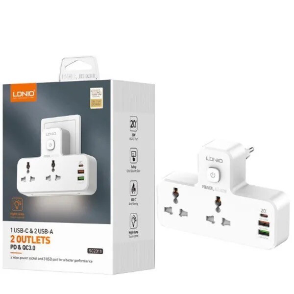 Ldnio 1 USB - C &amp; 2 USB - A 
2 Outlets PD &amp; QC3.0
