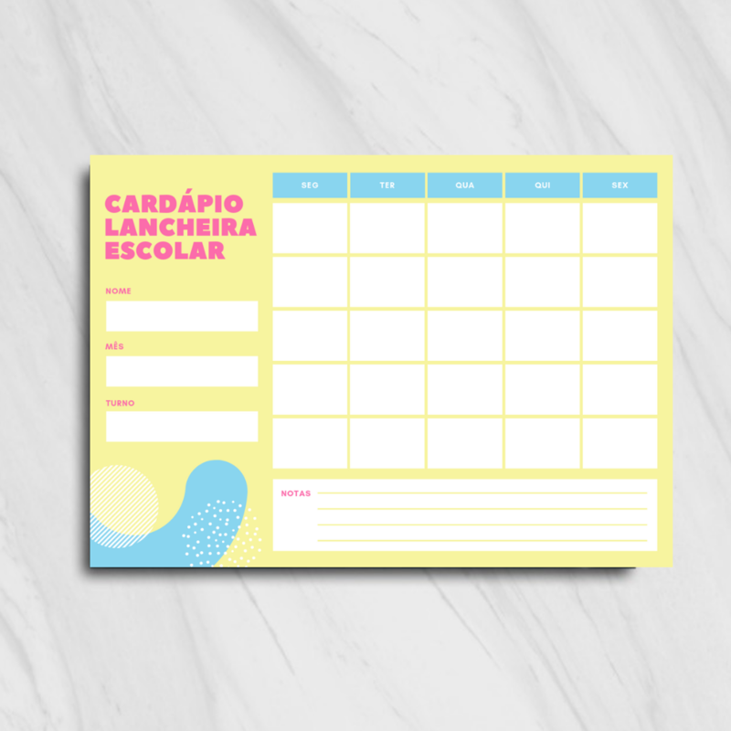 Cardápio Lancheira Escolar