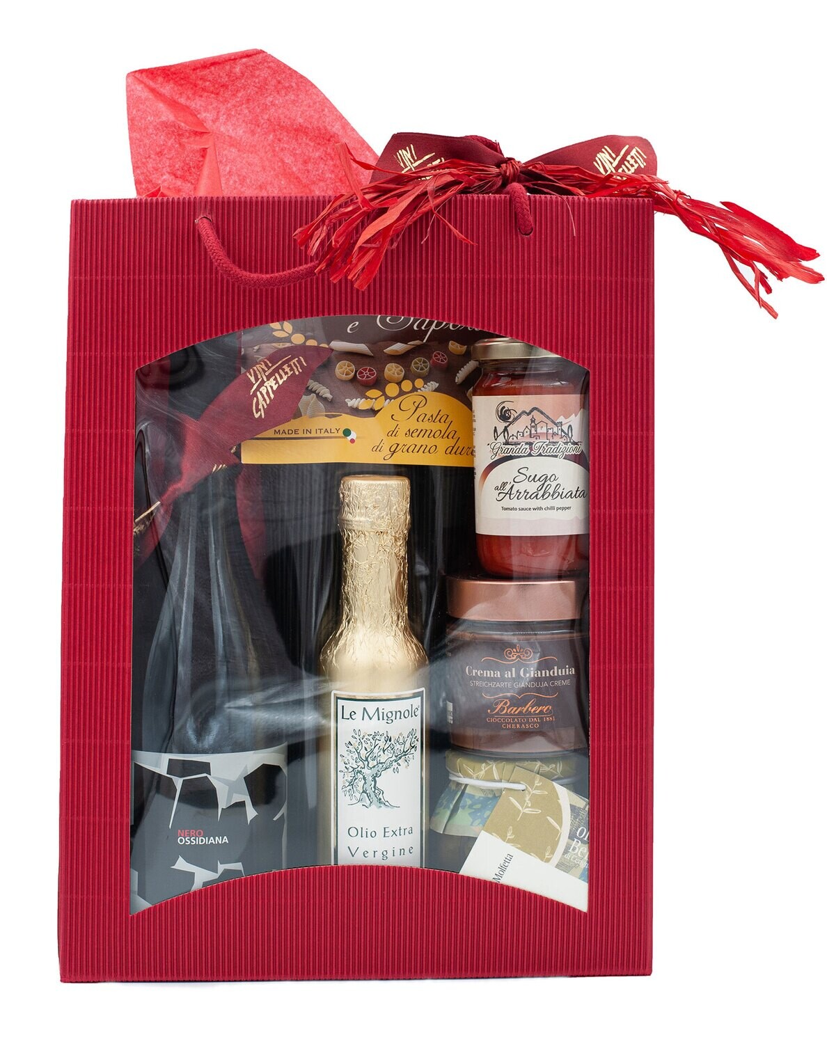 Geschenktasche «Purezza»
Rotwein aus Lipari, Spaghetti al nero di seppia, Oliven und mehr