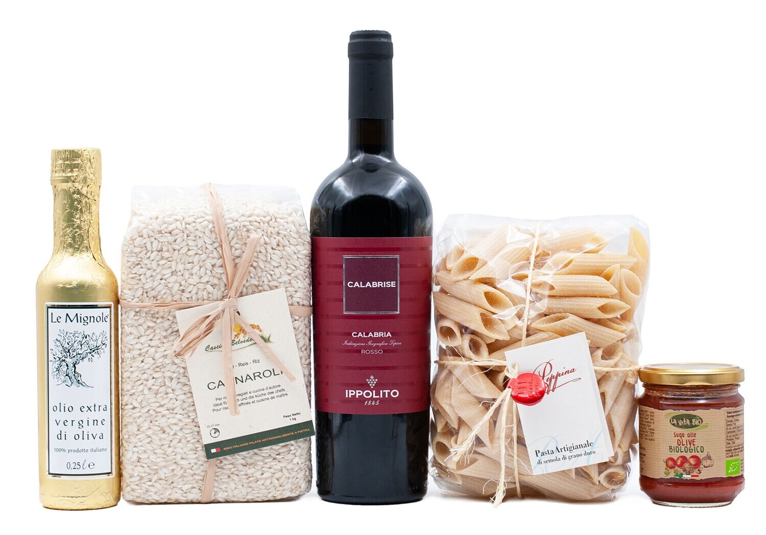 Genuss Korb «Der kleine Italiener» Wein, Riso Carnaroli, Olio extra vergine, Pasta & Sugo