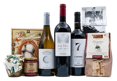 Präsent «Toskana Selektion» in Originalholzkiste
Wein, Pasta, Sugo, Oliven und mehr