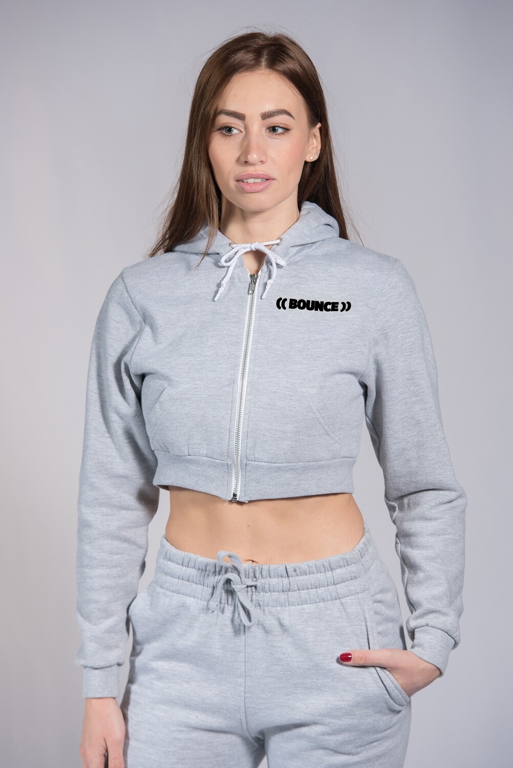 Zip Hoodie, Ladies Cropped - Grey & Black