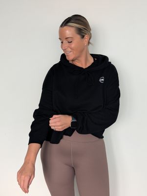 Cropped Fleece Hoodie, Black