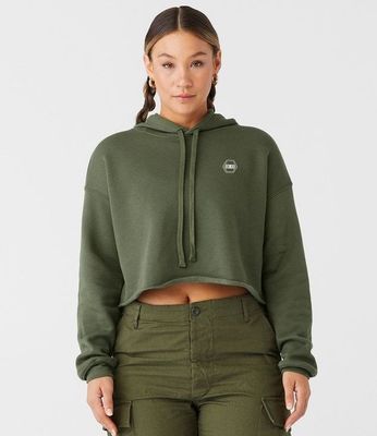 Cropped Fleece Hoodie, Khaki