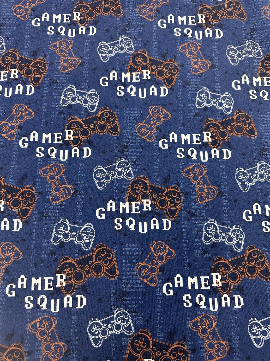 French Terry, "GAMER SQUAD" - blau, braun, weiß