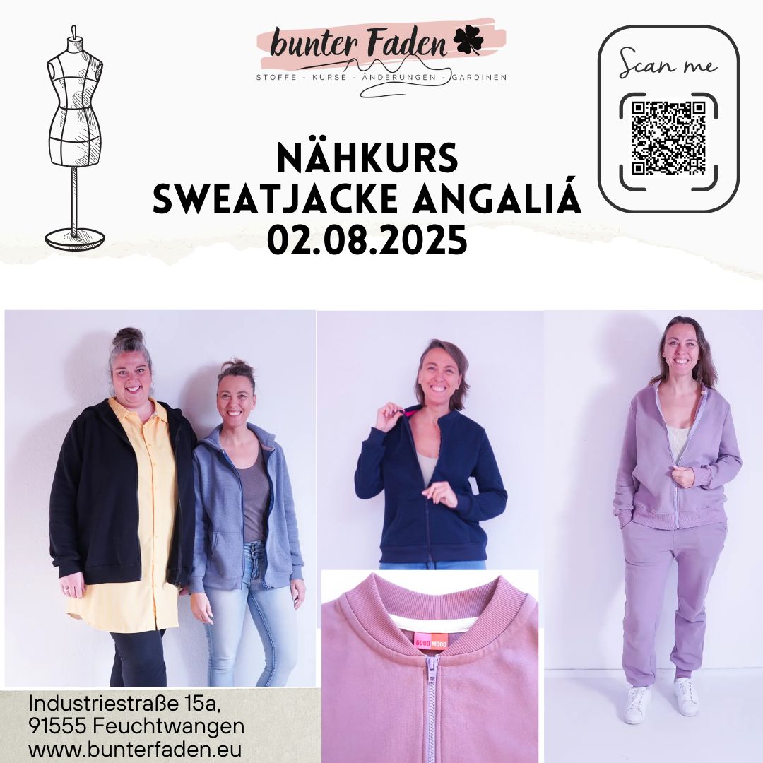 Nähkurs Samstag, 02.08.2025/ 9:00 - 14:00 Uhr / Sweatjacke Angaliá