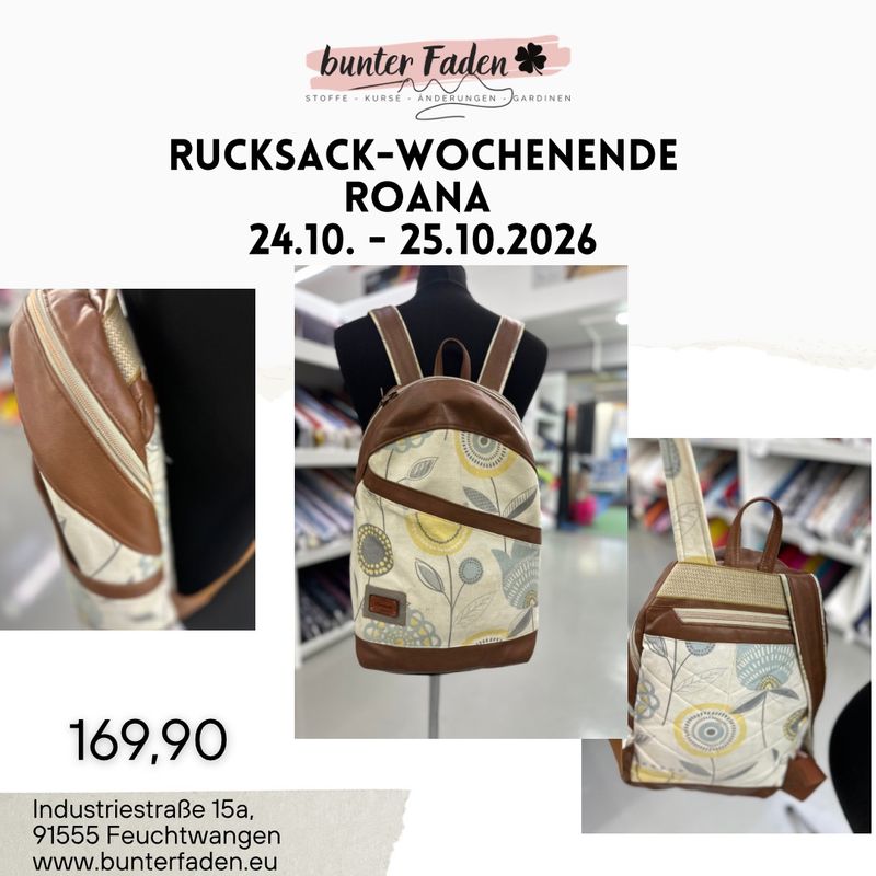 Nähwochenende Rucksack ROANA, 24.10. - 25.10.2026 Nähwochenende Rucksack ROANA, 24.10. - 25.10.2026
