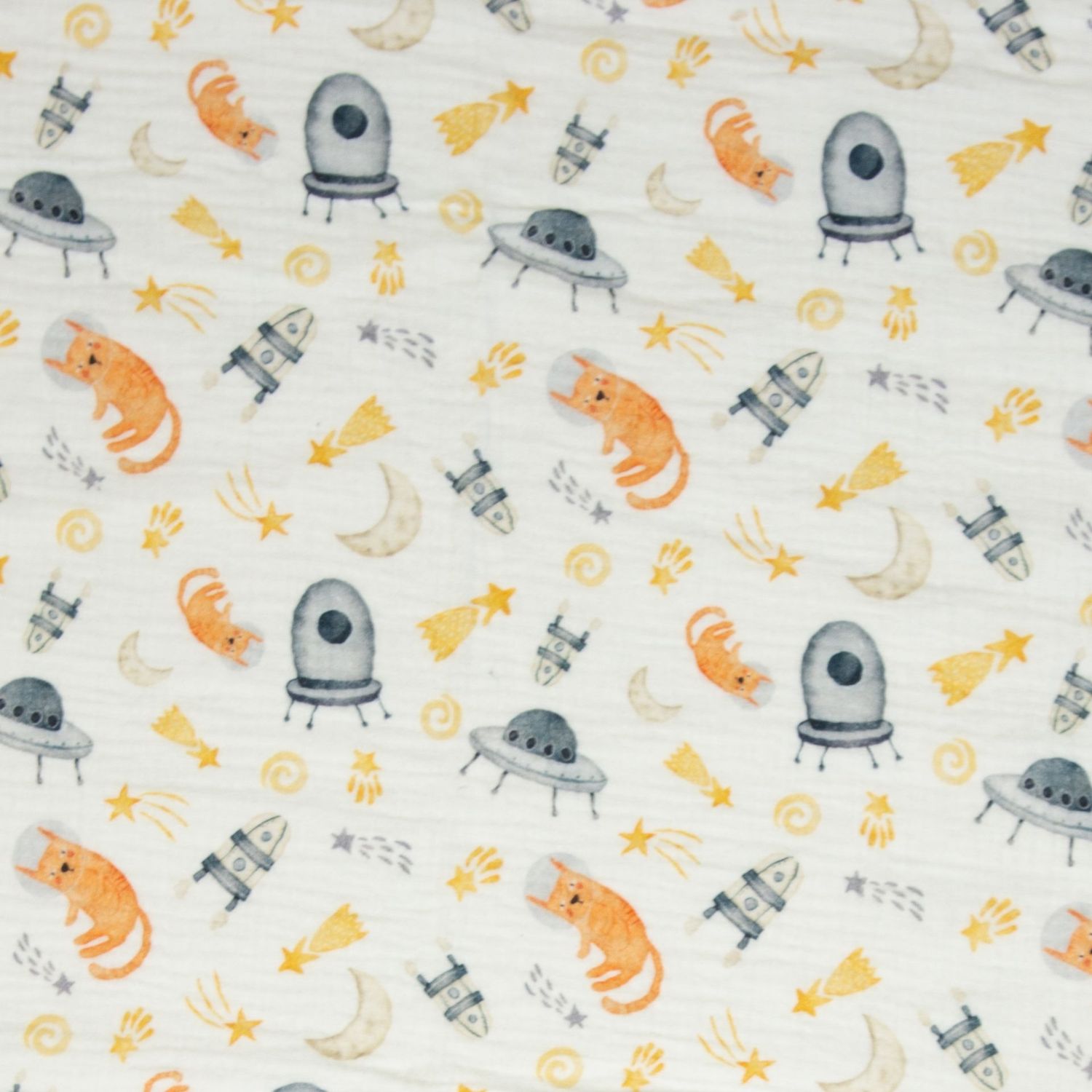 Musselin Thea , **Restschrumpfwert ca. 10%**Double Gauze, Raketen