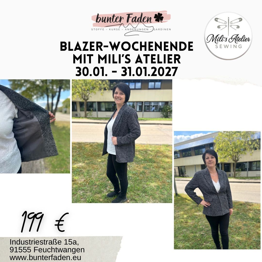 Blazer-Wochenende mit Mili's Atelier- 30.01. - 31.01.2027 Blazer-Wochenende mit Mili's Atelier- 30.01. - 31.01.2027