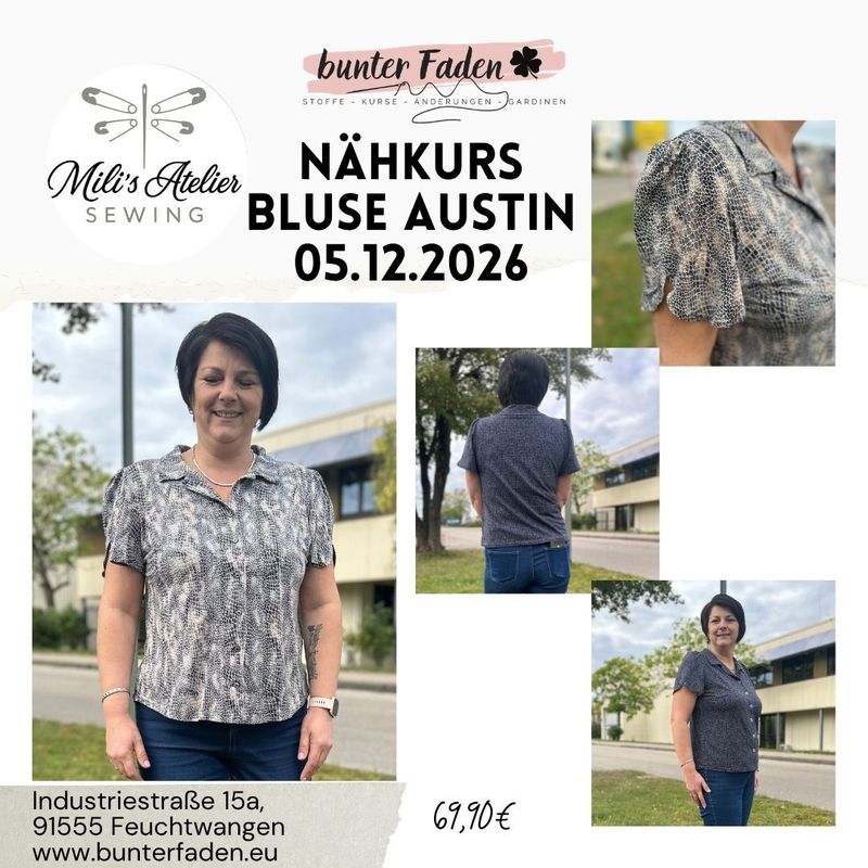 Nähkurs Bluse Austin mit Mili's Atelier, Samstag 05.12.2026 von 09:00 - 15:00 Uhr Nähkurs Bluse Austin mit Mili's Atelier, Samstag 05.12.2026 von 09:00 - 15:00 Uhr
