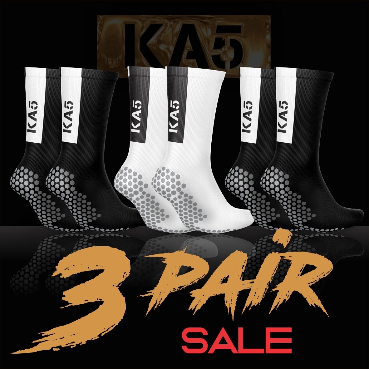 KA5 Traction + Performance Socks - 3 Pairs - Black or White
