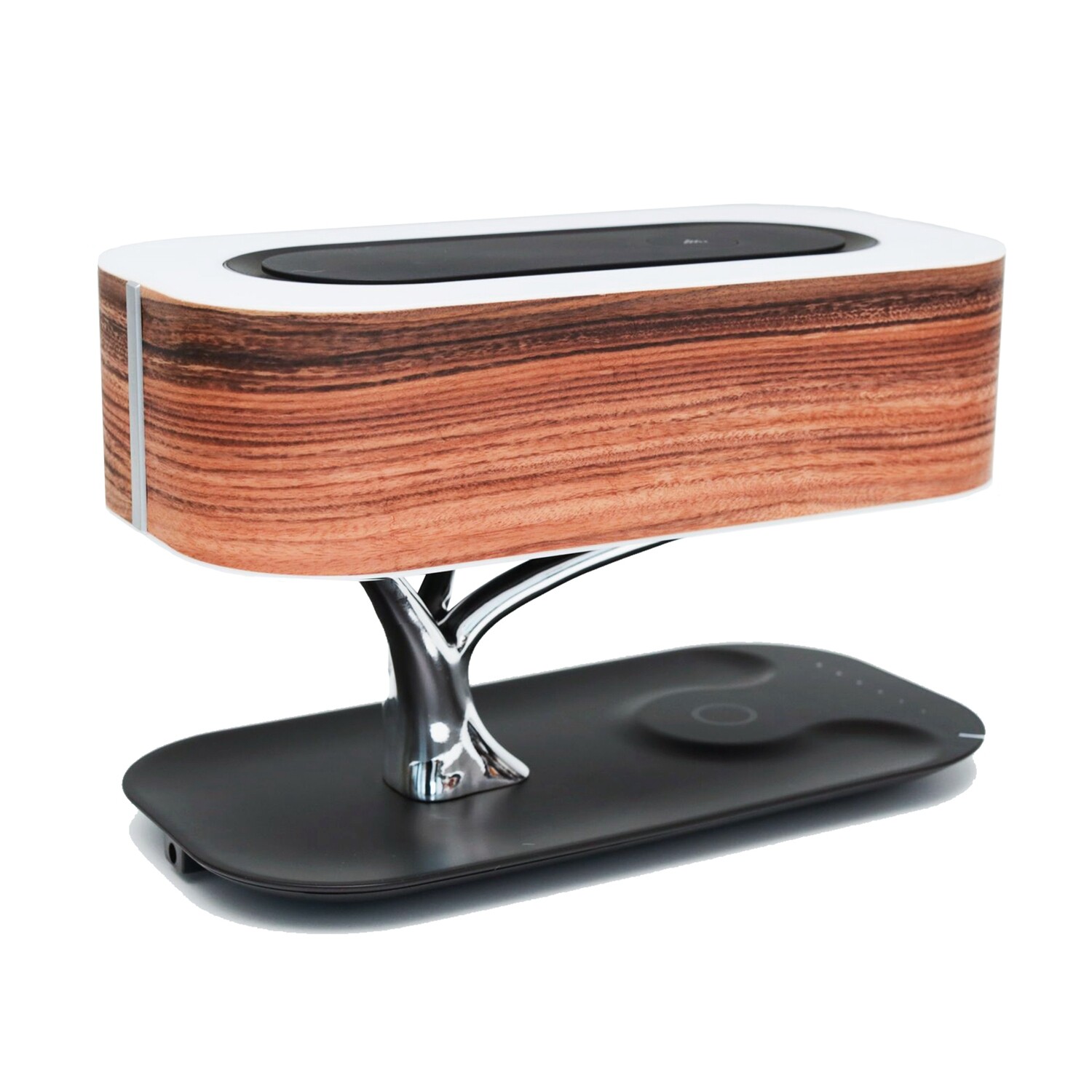 WELL GUIDED® Rosewood Bedside Table Lamp Shade Qi Charger Speaker