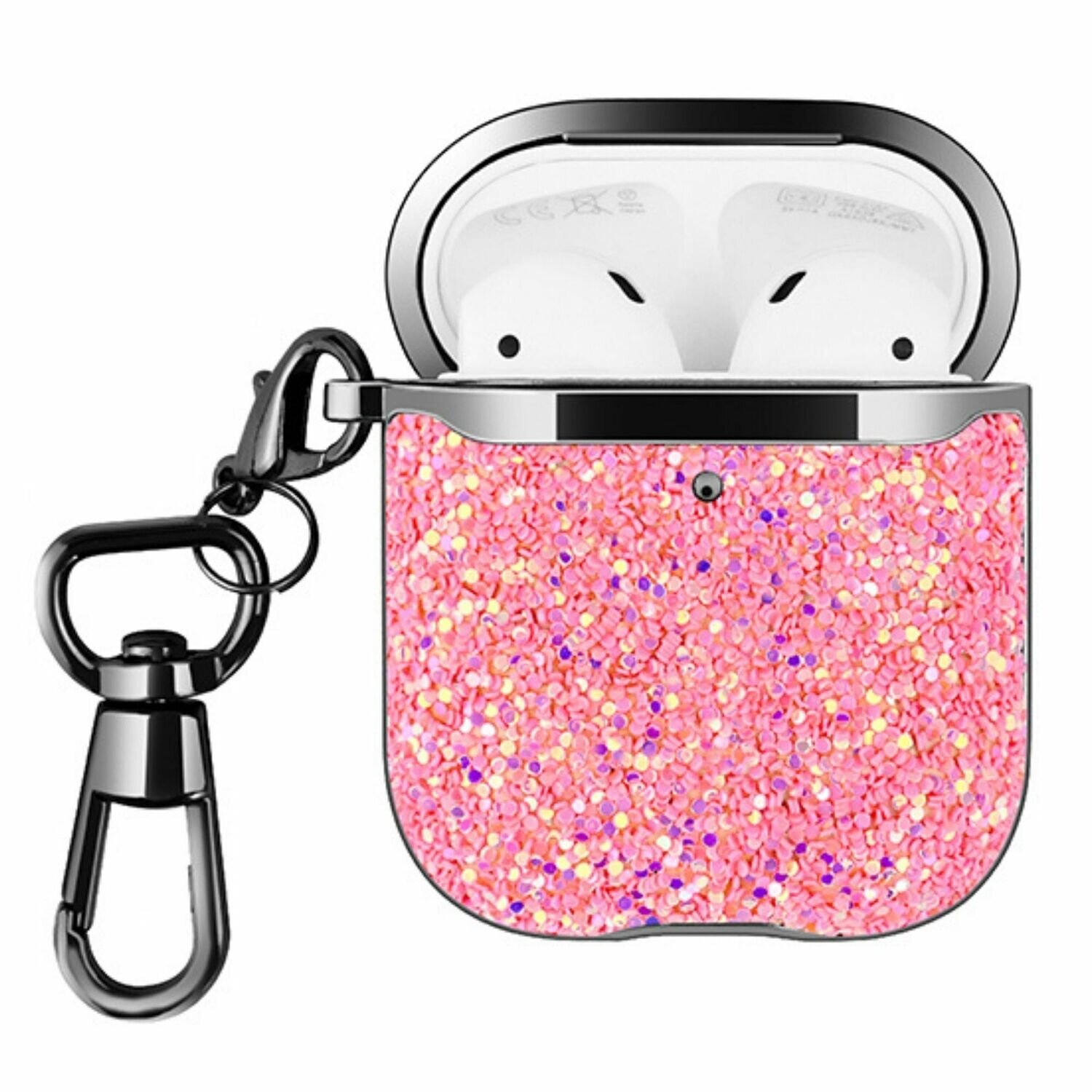Case Cover for Airpods 1 2 Rhinestone with Keychain Pink Dazzle