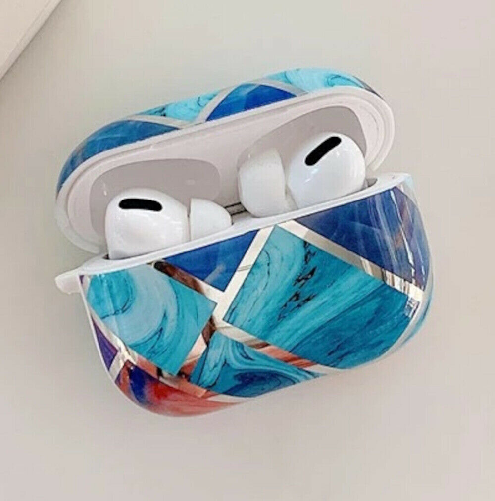 Geometric Case Cover for Airpods Pro | Blue Silver