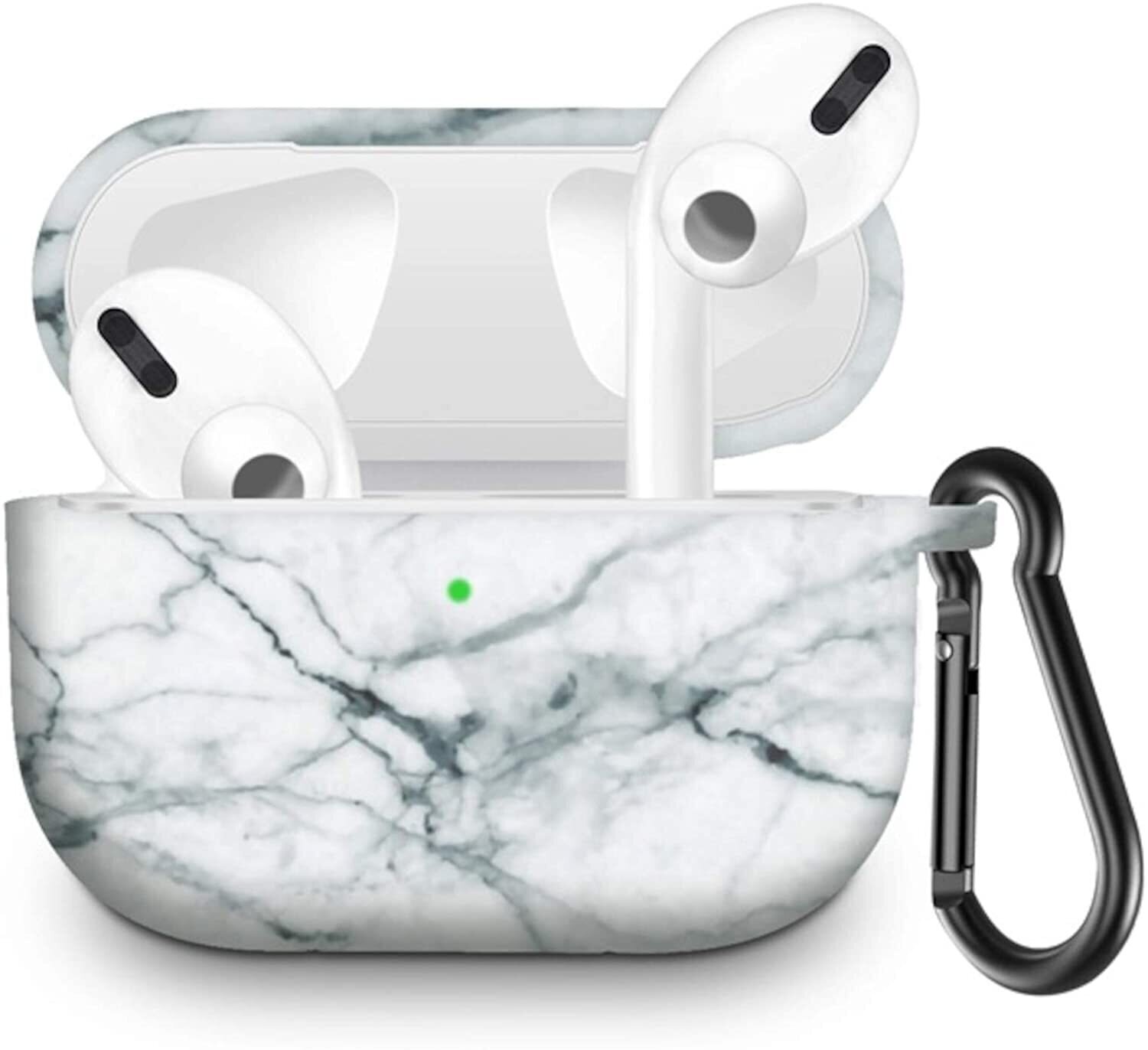Marble case cover for Airpods Pro with clip hook keychain | White