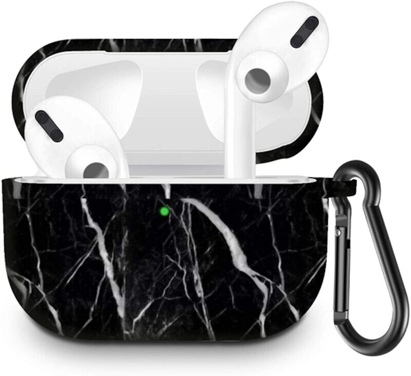 Marble case cover for Airpods Pro with clip hook keychain | Black
