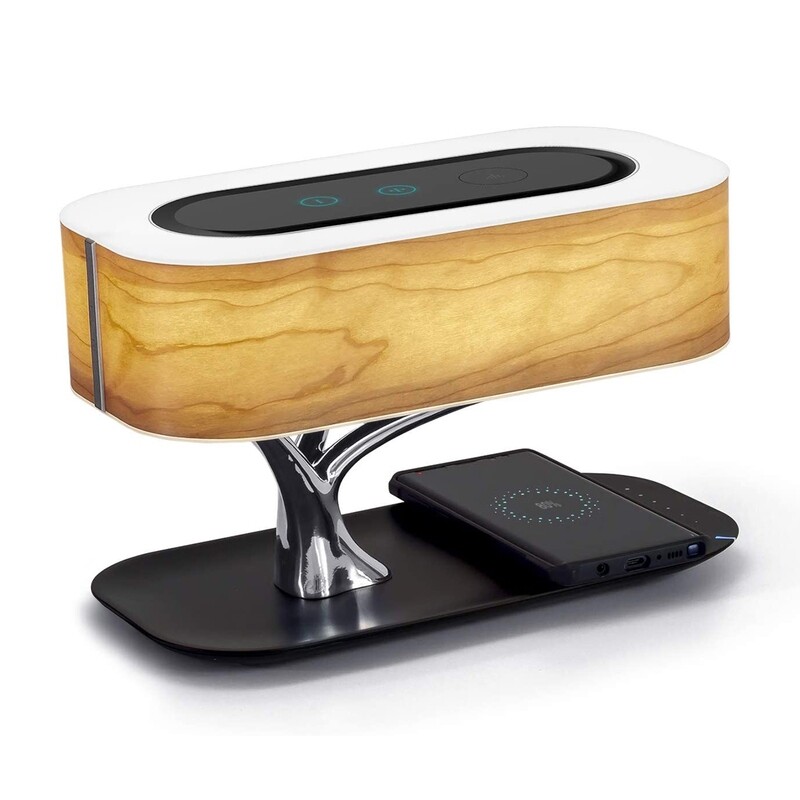 WELL GUIDED� Wood Bedside Table Lamp Shade Qi Charger & Speaker