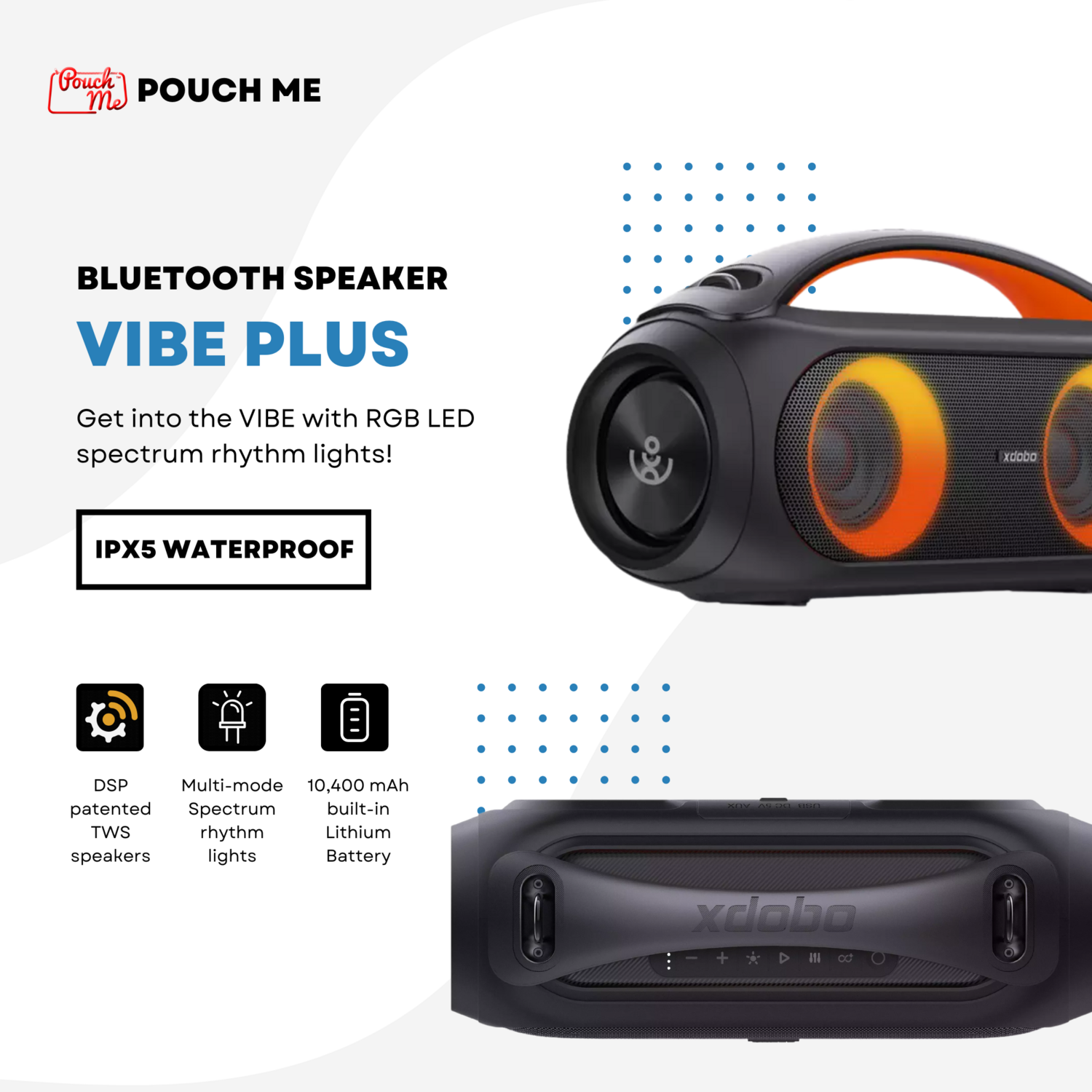 XDOBO Vibe Plus 80W TWS Bluetooth 5.0 Wireless Speaker Sound Reactive RGB LED Spectrum Music Rhythm Sync