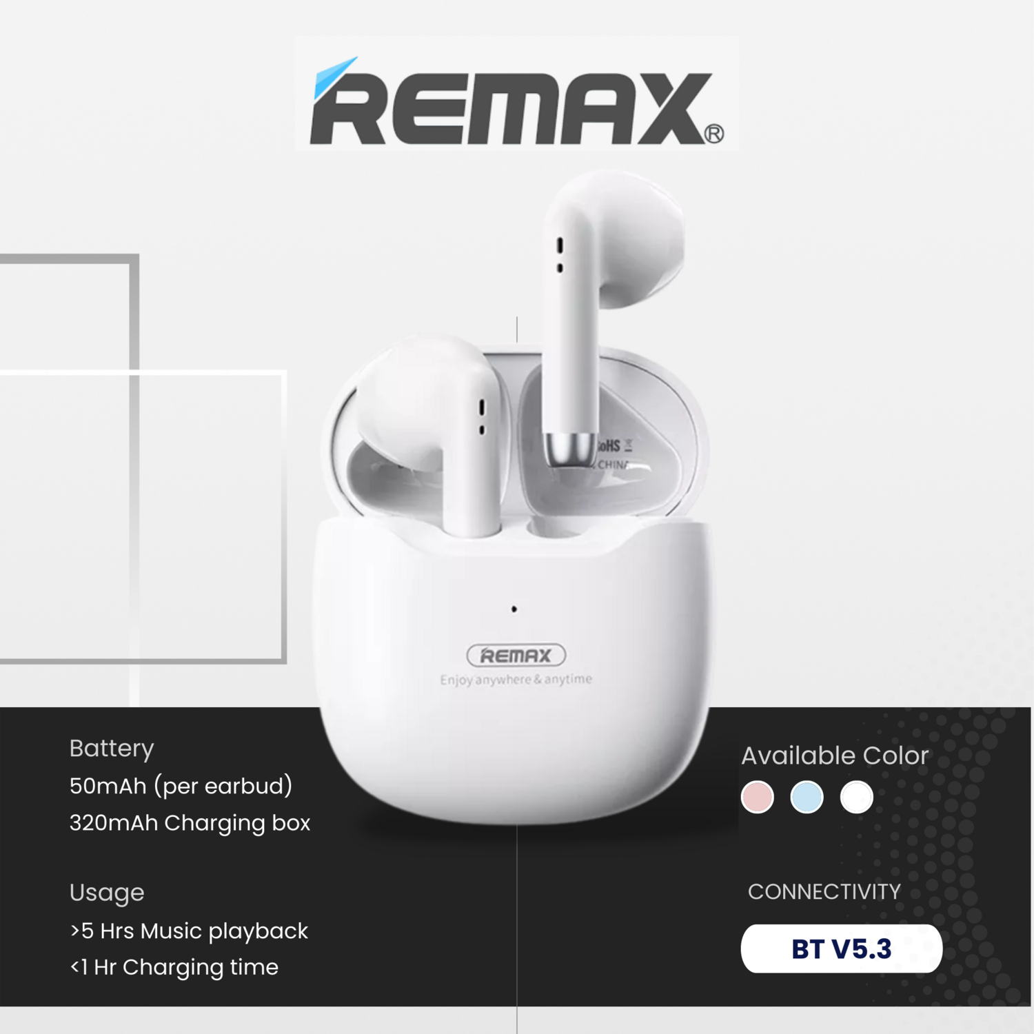 Remax TWS19 Marshmallow Hifi Wireless Bluetooth Earbuds IPX Waterproof 320mAh Earphones