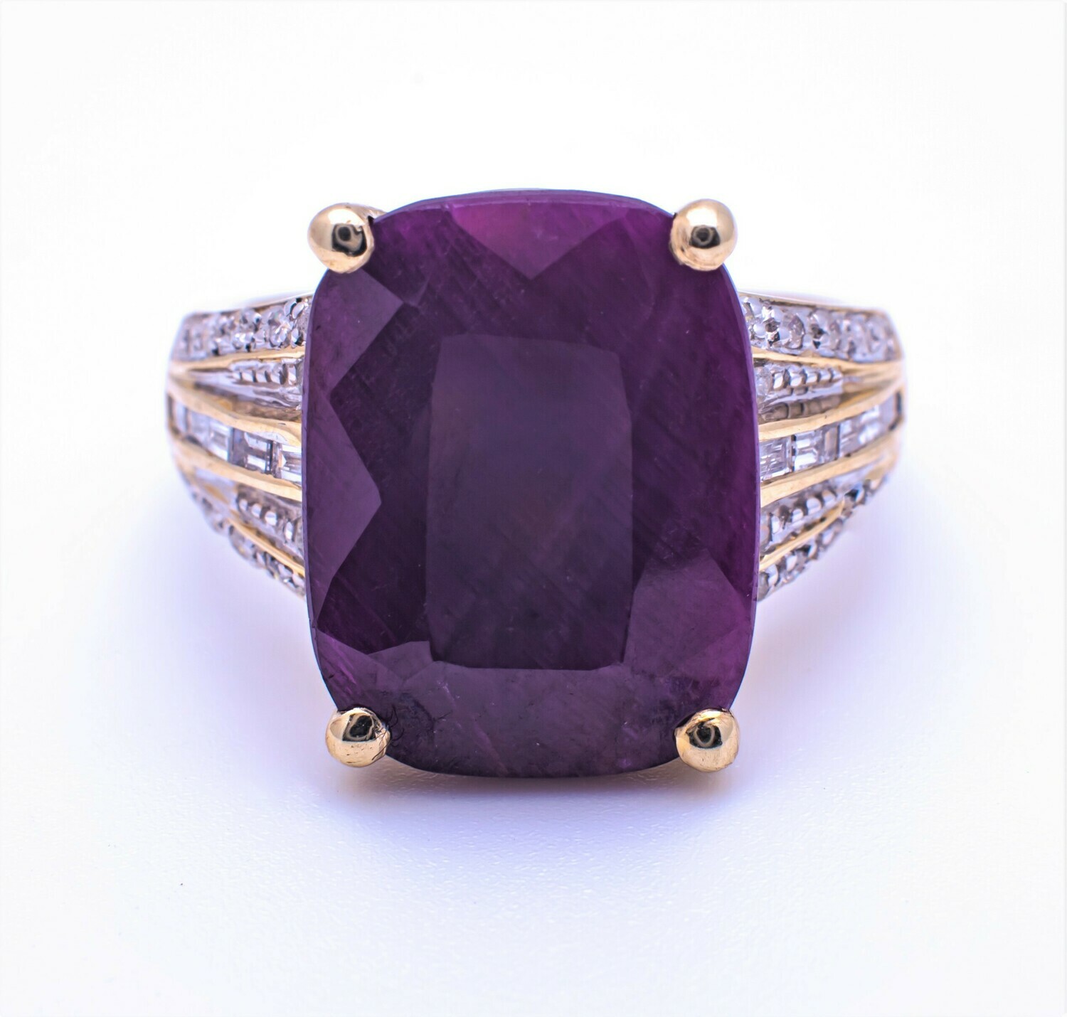 10k Gold Ring with Gemstone and Diamonds. SIZE-7.0