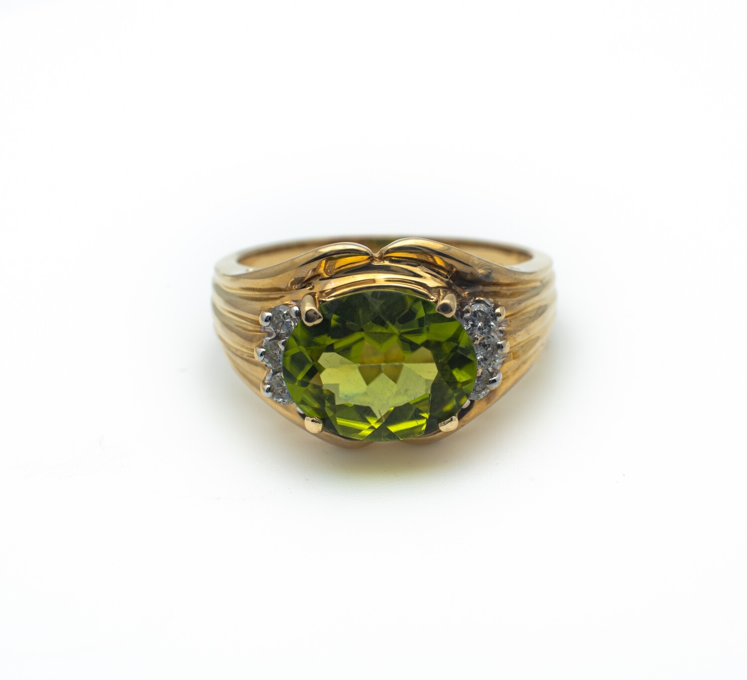 10k Gold Ring with Green Stone and Diamonds