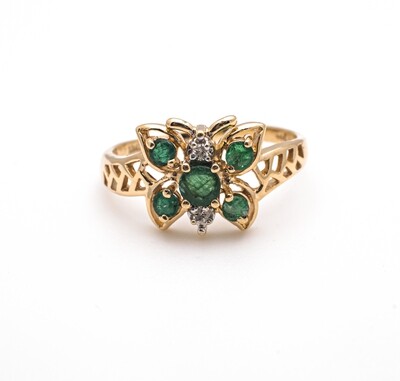 10k Gold Ring with Natural Emeralds and Diamonds