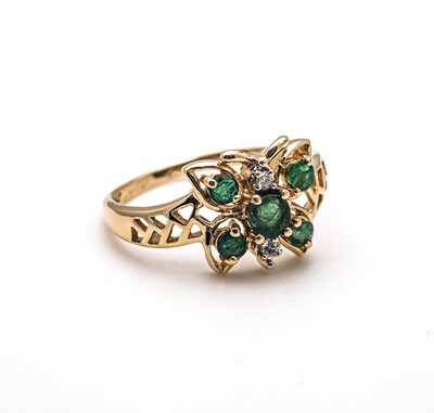 10k Gold Ring with Natural Emeralds and Diamonds