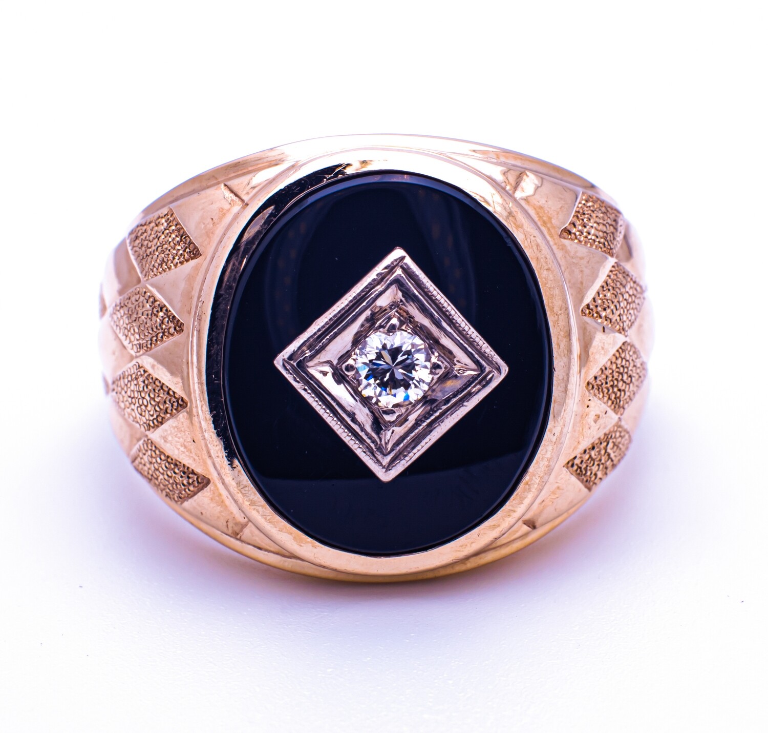 10k Gold Black Stone and Diamond Ring Size 10