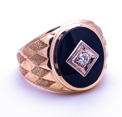 10k Gold Black Stone and Diamond Ring Size 10