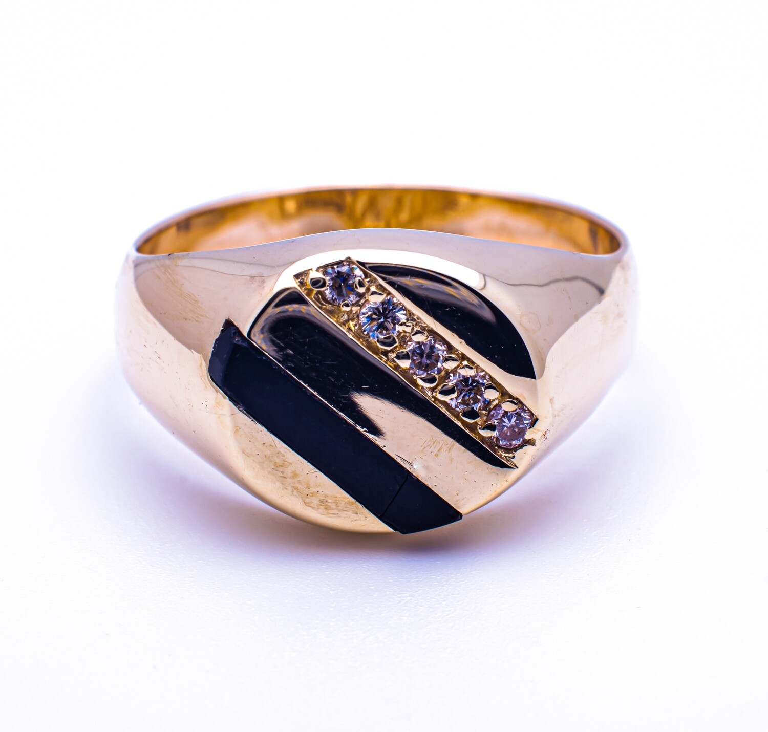 14K Gold Black Stone and Diamond Ring Size 12.5