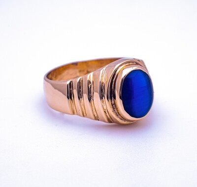 18K Gold Blue Gemstone Ring Size 6.5