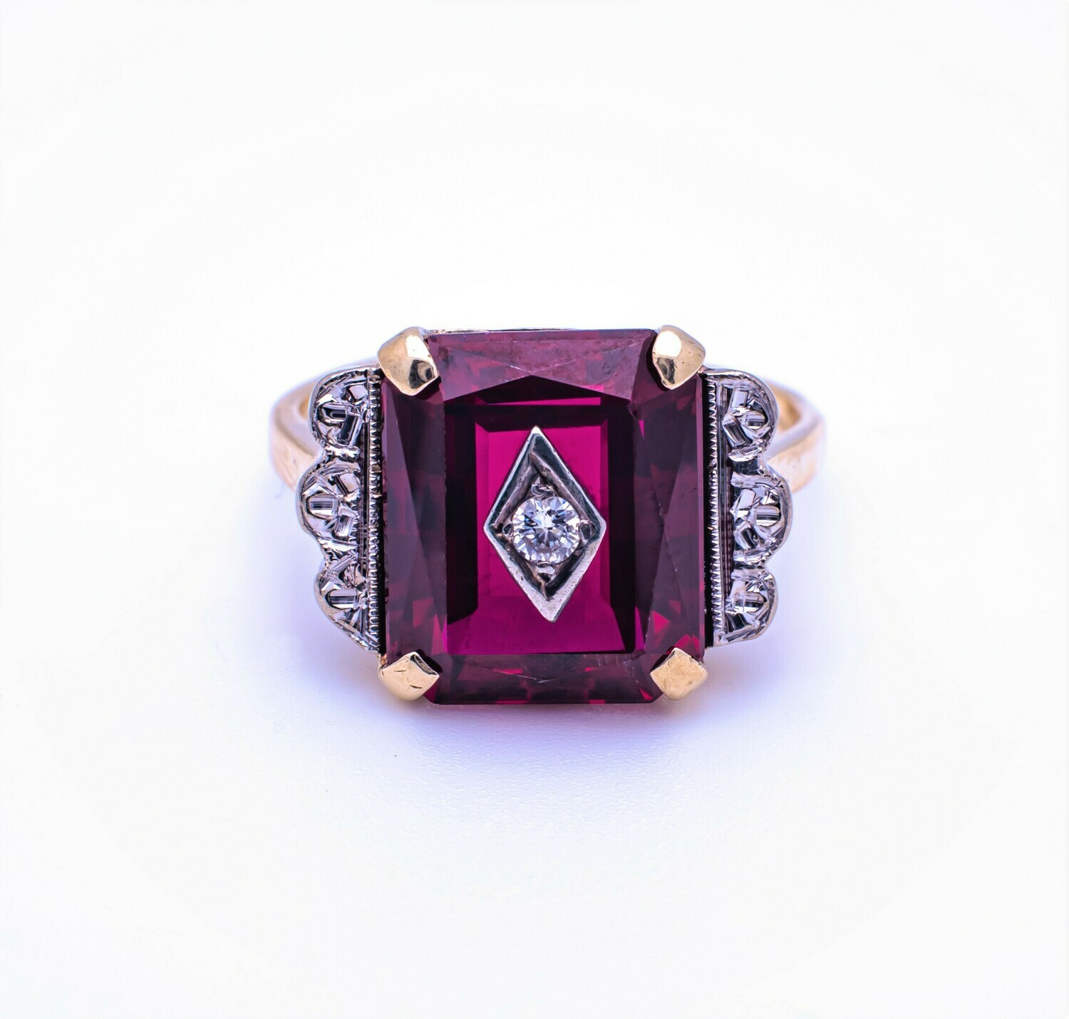 10k Gold Ring With Ruby Stone and Diamond. Size - 6.5