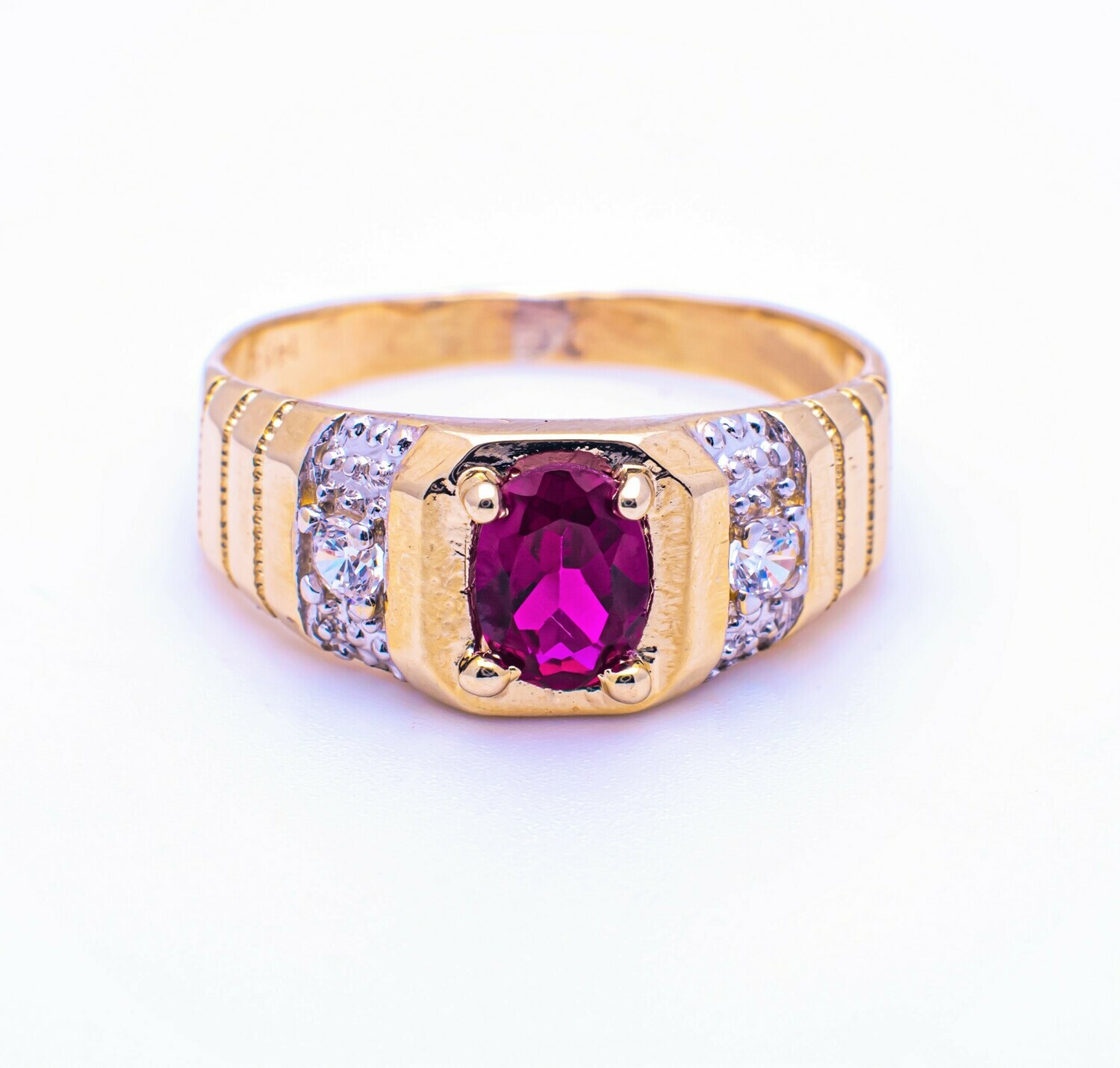 14k Gold Ring With Ruby and CZ stones. SIZE-10